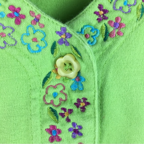Michael Simon Lite Women's Bright Green Floral Button Front Cardigan Top Size M - Picture 3 of 15